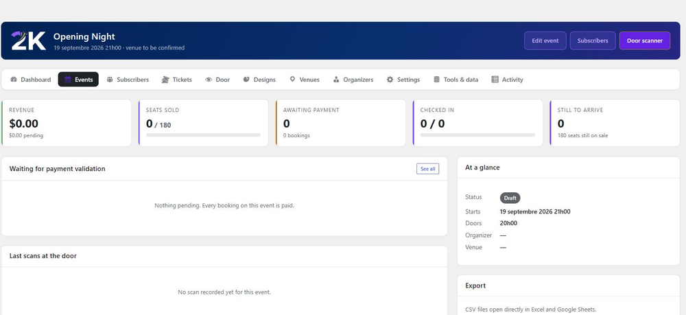 The event dashboard
