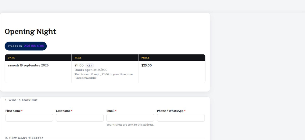 The booking page