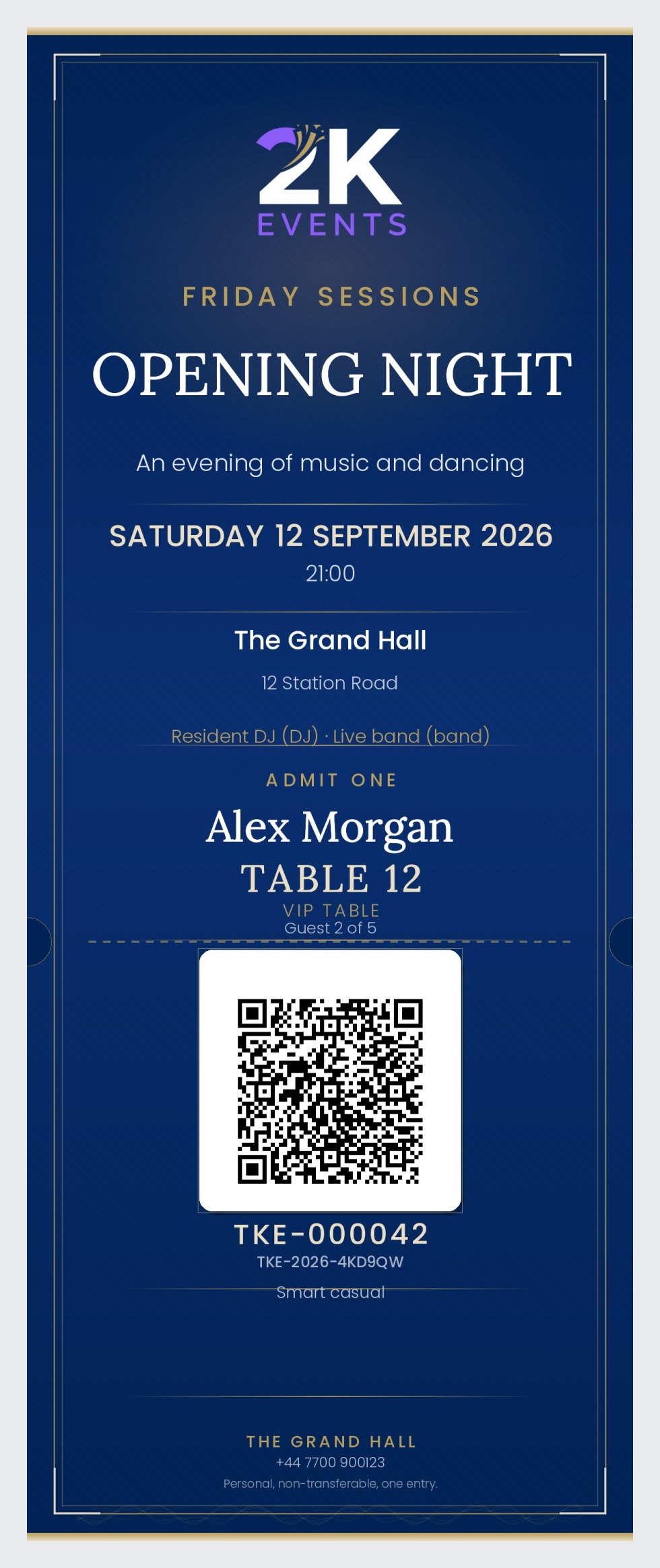 A generated ticket